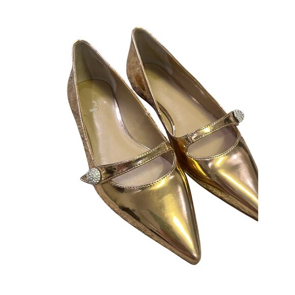 Ann Taylor Rose Gold Flats Size 7M‎ Formal Rhinestone Buckle Pointed Toe - Picture 1 of 9